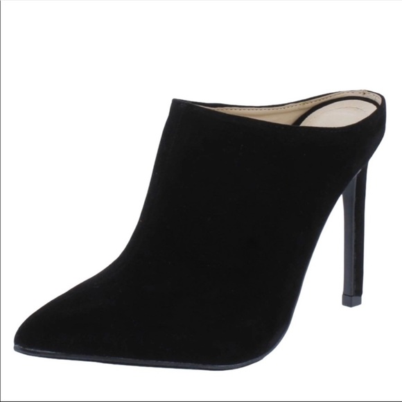 Anne Michelle Shoes - Anne Michelle Black Pointed Toe Suede Heels Mules